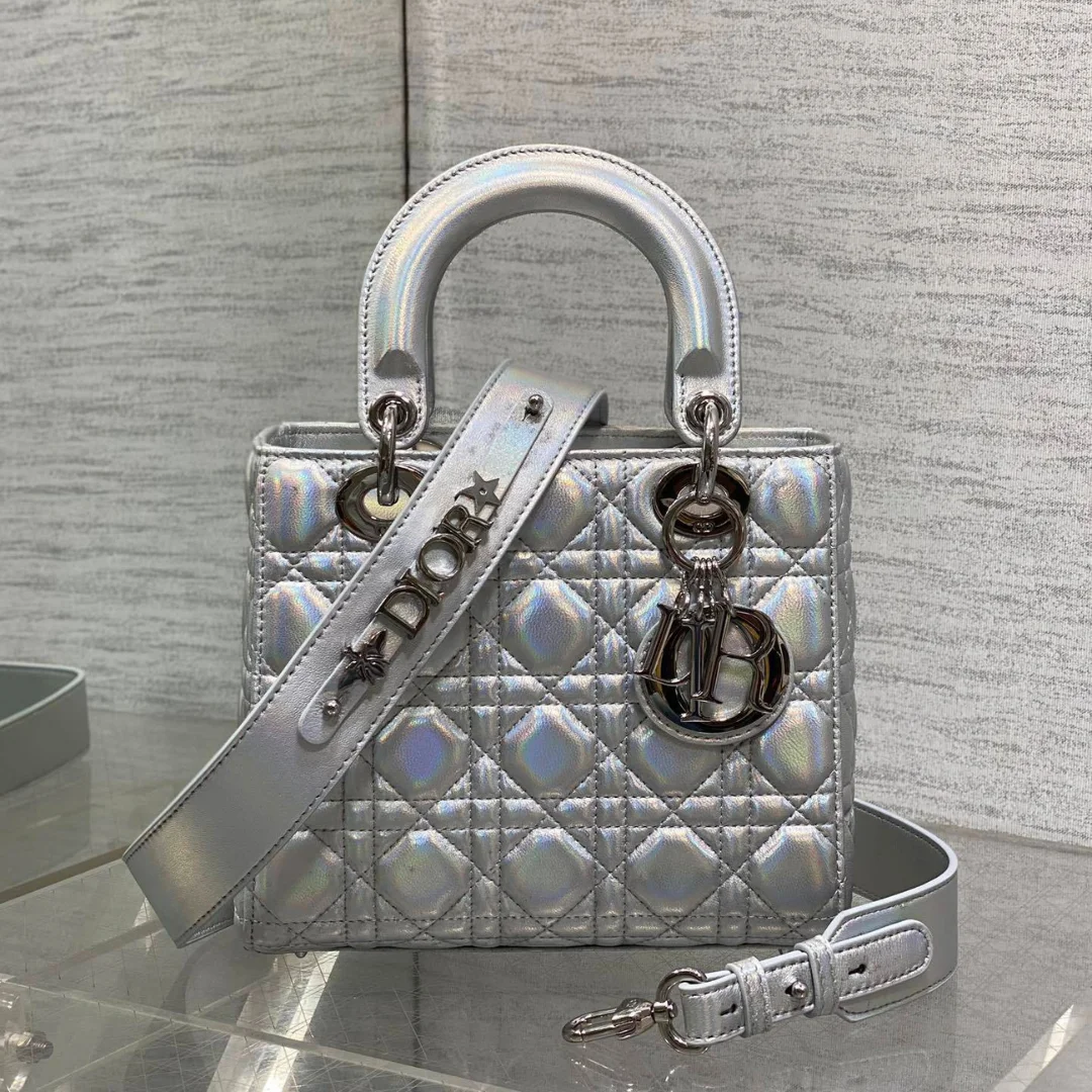 Dior metallic silver Cannage lambskin Bag