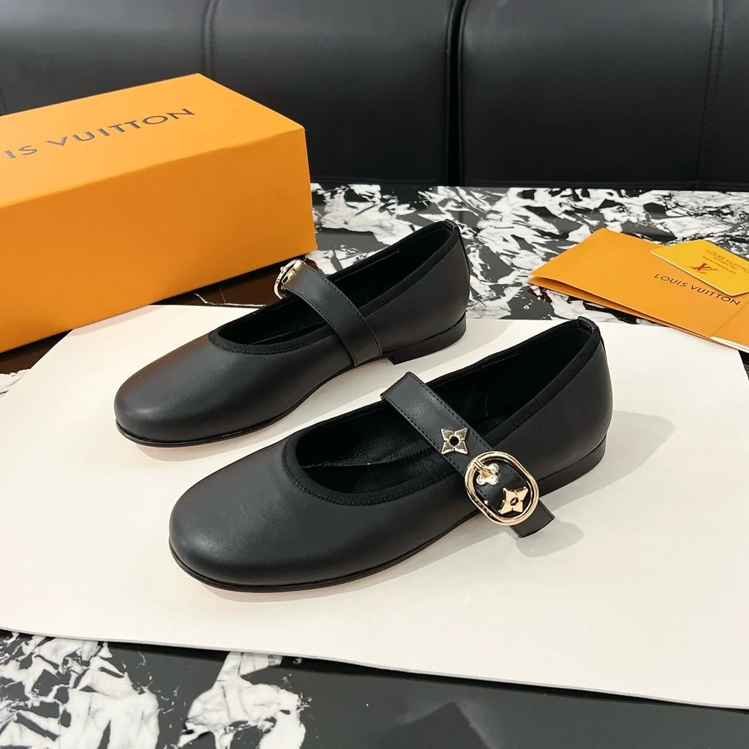 Louis Vuitton Women Black Leather Mary Jane Flats product view 5
