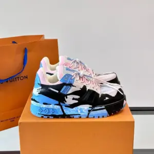 Louis Vuitton Men Blue Pink Black Leather Sneakers product view 1
