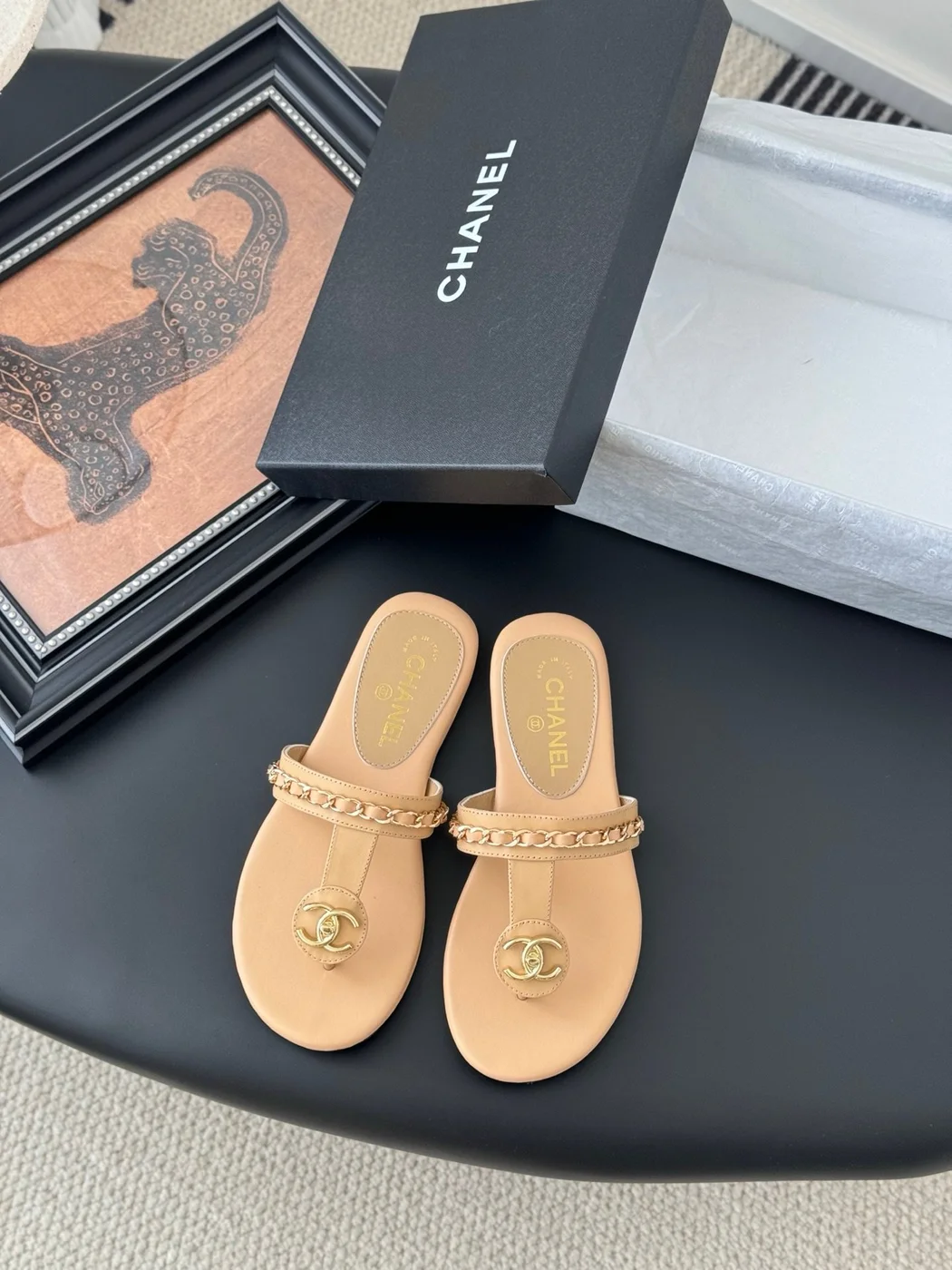 Chanel Women Beige Leather Slides product view 1