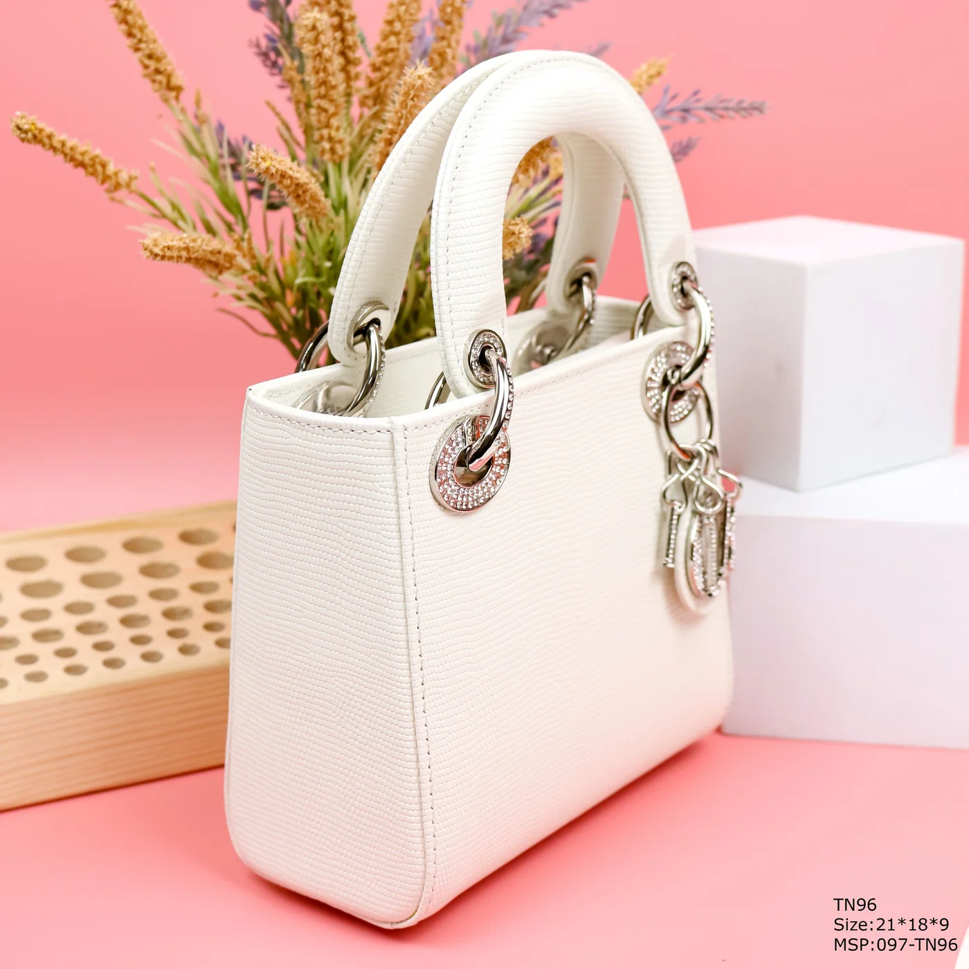 Dior My Lady White Beaded Handbag 21x18x9cm product view 6