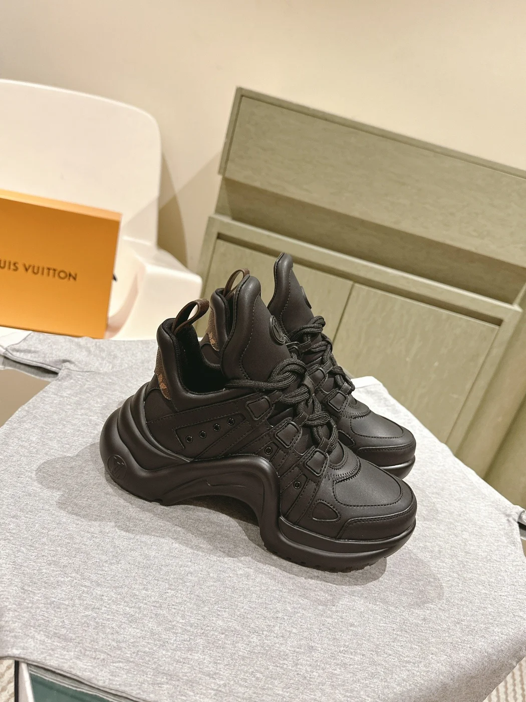 Louis Vuitton Women Black Leather Sporty Chunky Sneakers product view 4