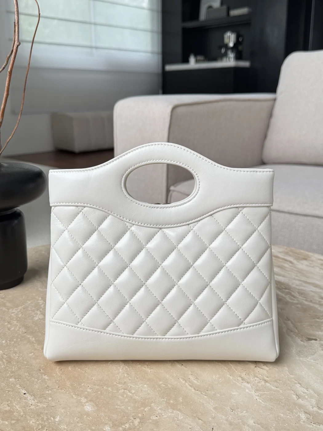 Chanel Quilted Lambskin Shopping Bag In white product view 2