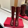 Valentino Women Burgundy Leather Knee High Boots product view 4
