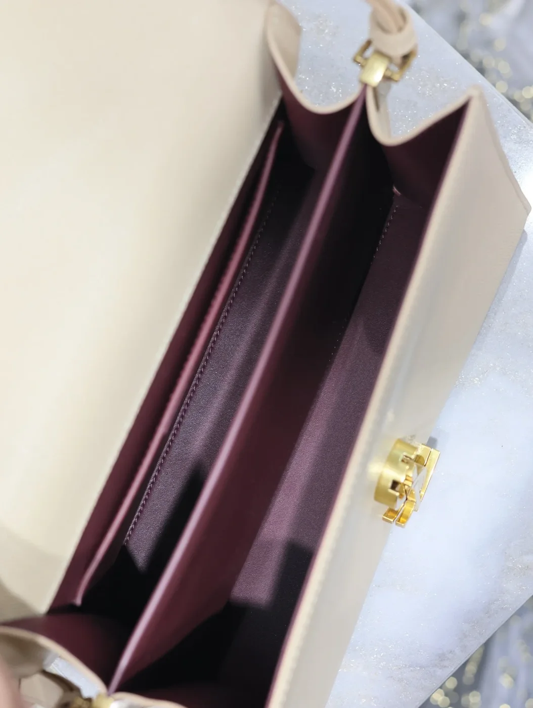 Saint Laurent Cassandra Top Handle Bag Medium In Beige Calfskin Gold Hardware product view 5