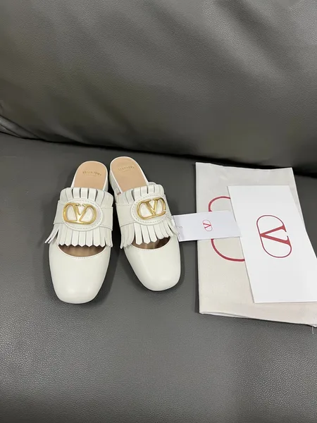 Valentino Women White Leather Fringe Mules product photo
