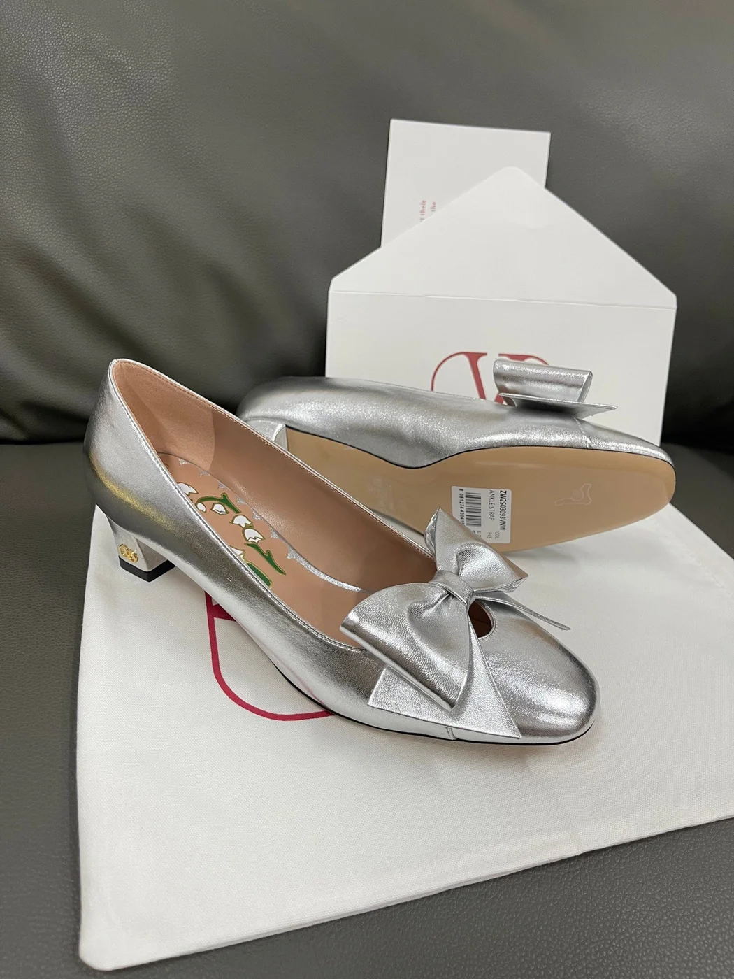 Valentino Women Silver Leather Bow Detail Flats product view 4