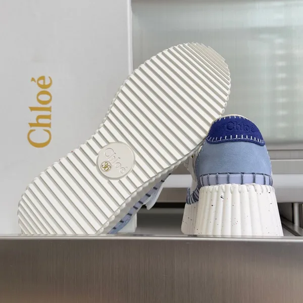 Chloé Nama wedge sneakers in Ashes Blue and white product view 8