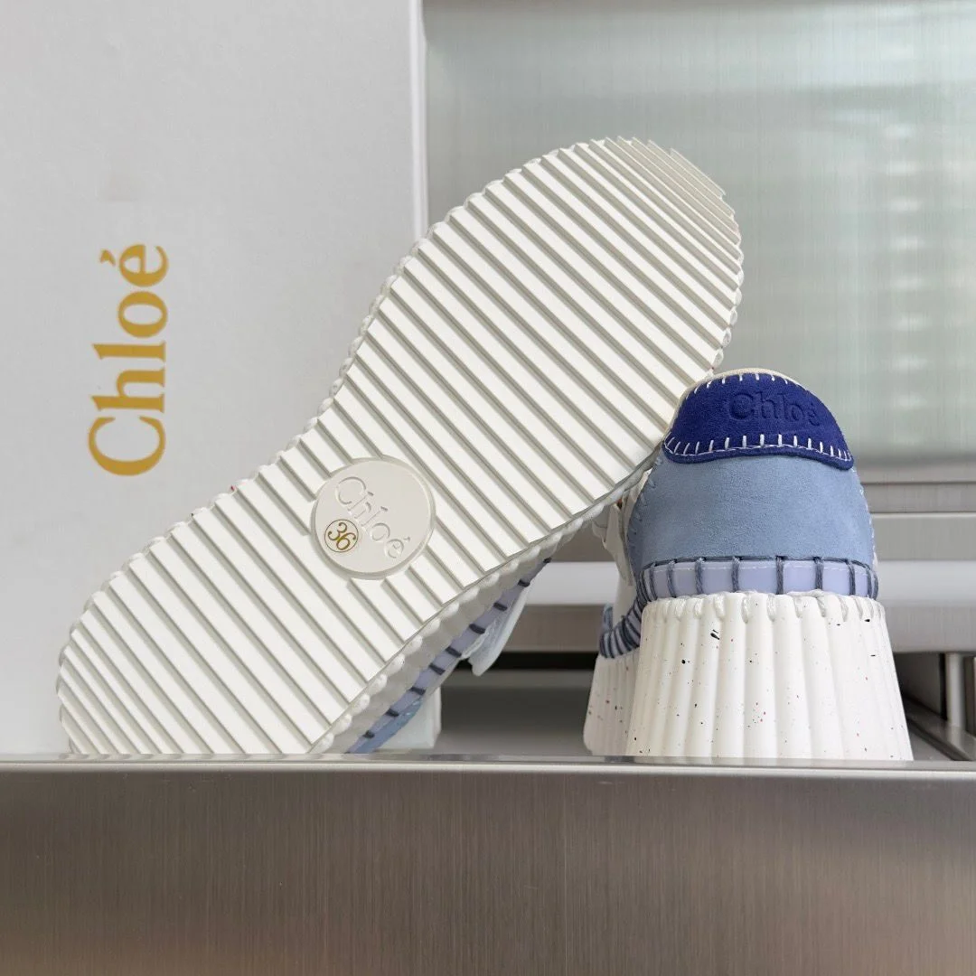 Chloé Nama wedge sneakers in Ashes Blue and white product view 8
