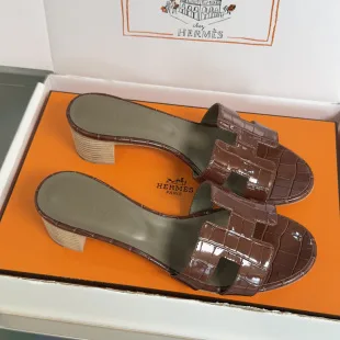 Hermès Oran Heeled Sandals Brown Croc product view 1