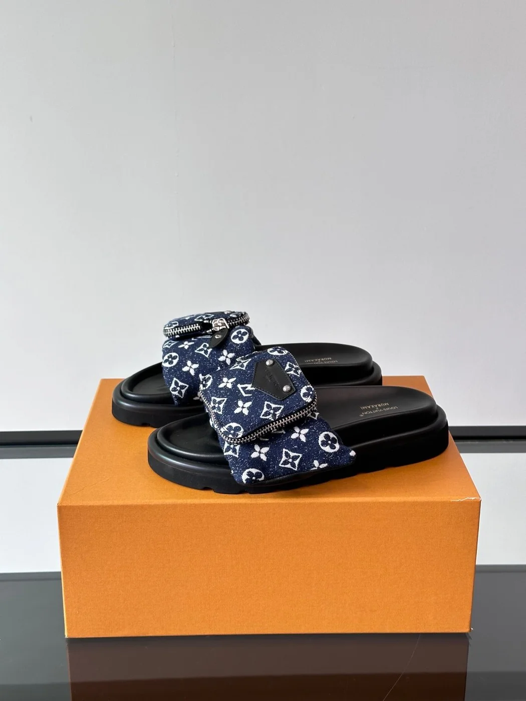 Louis Vuitton Men Navy Fabric Slides product view 3