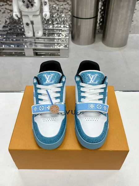 Louis Vuitton Women Blue White Leather Sneakers product photo