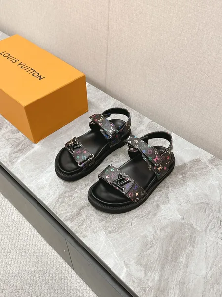 Louis Vuitton Women Black Multi Leather Strap Sandals product photo