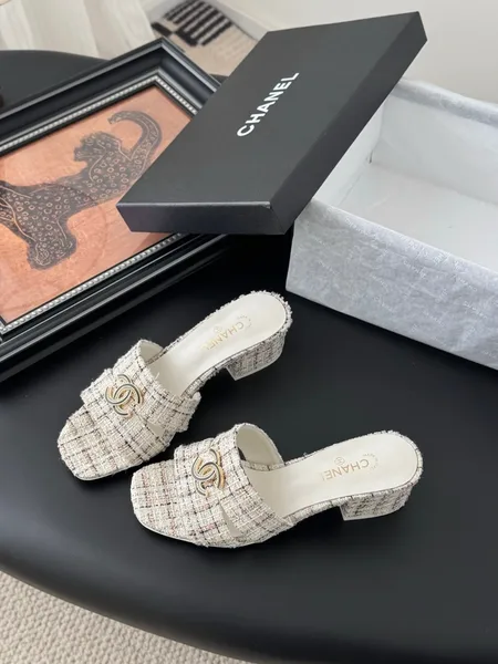 Chanel Women Cream Tweed Slides product view 2