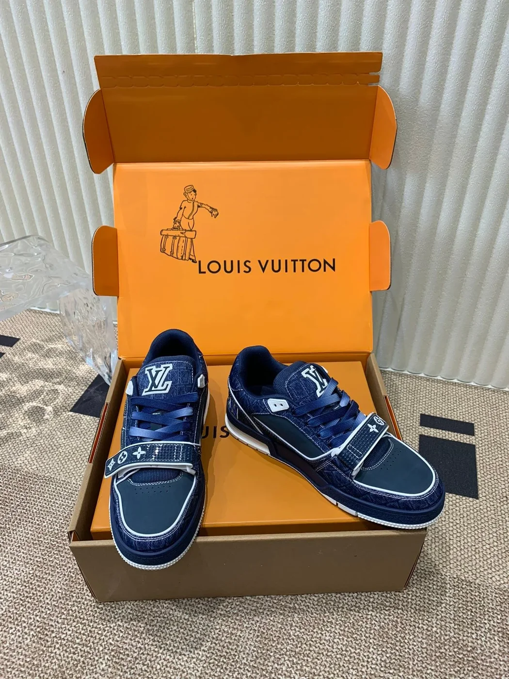 Louis Vuitton Women Navy Canvas Leather Sneakers product view 6