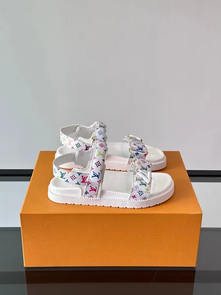 Louis Vuitton Men White Canvas Multicolor Logo Sandals product view 1