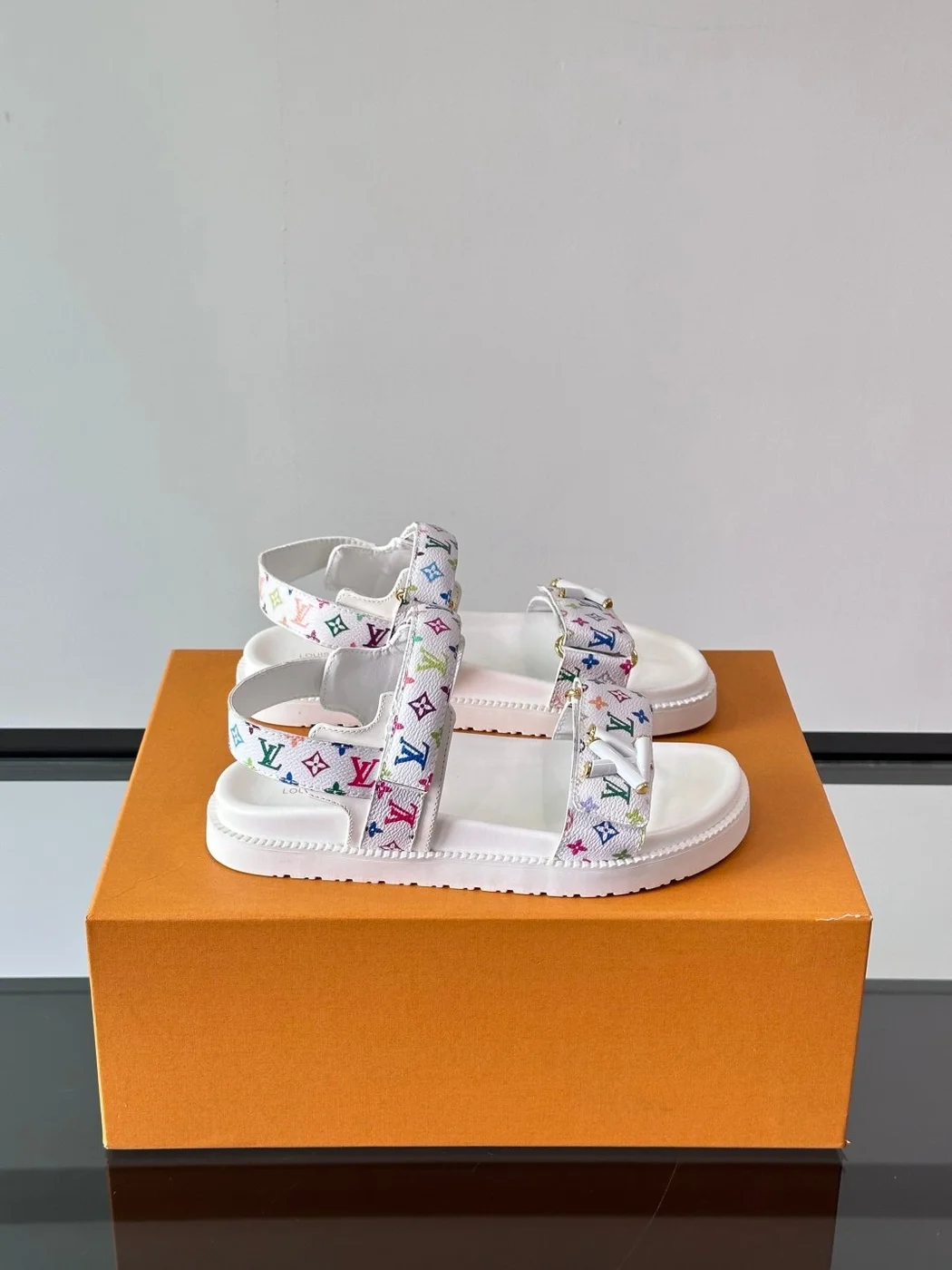 Louis Vuitton Men White Canvas Multicolor Logo Sandals product view 1