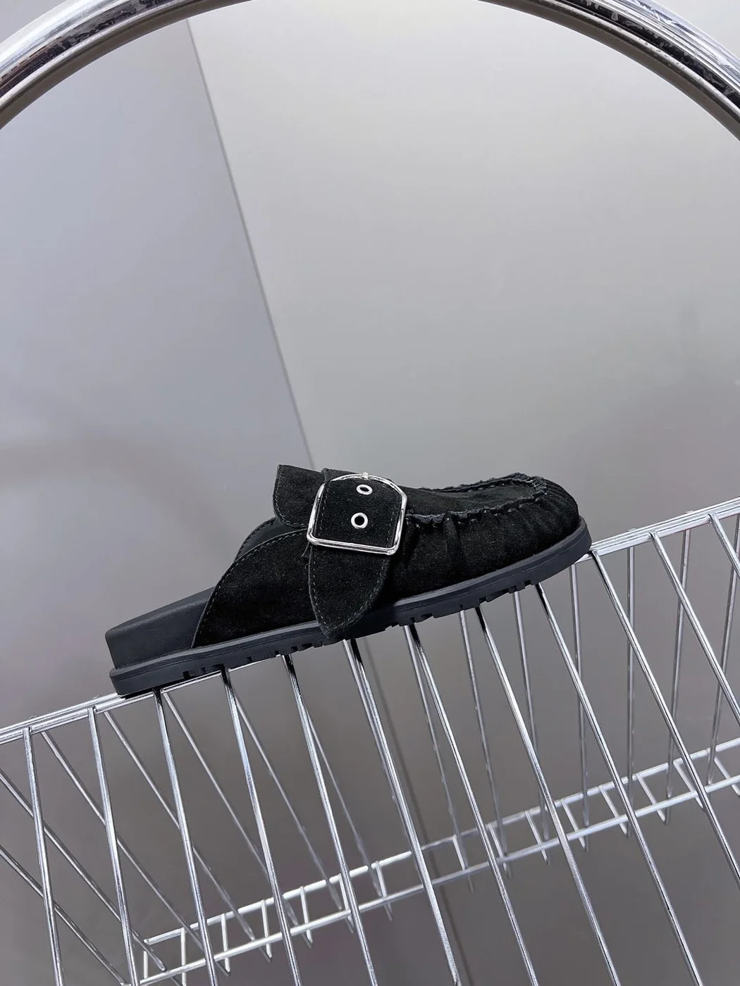 Hermès Women Black Suede Buckle Mules product view 2