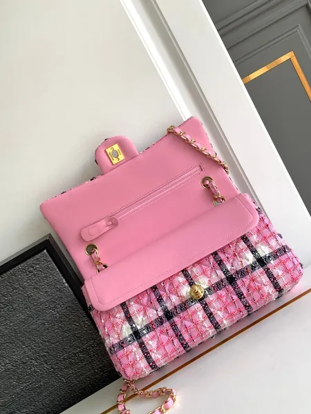 Chanel Cc Medium 25 Classic Bag In Light Pink Mix Black Wool Tweed product view 2