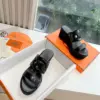 Hermès Women Black Leather Slip-On Sandals product view 4