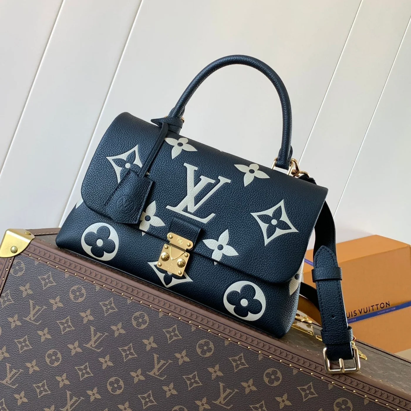 Louis Vuitton Madeleine 30 In Black Mix White Monogram Calfskin Embossed Logo Bag product view 1