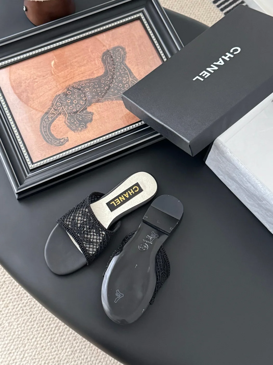 Chanel Women Black Mesh Slide Sandals product view 5