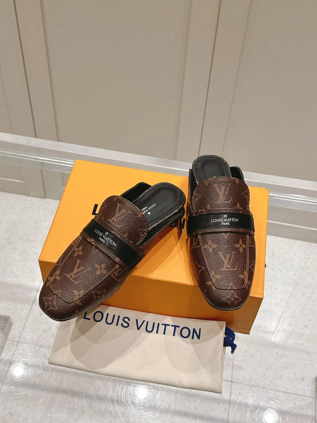 Louis Vuitton Women Brown Leather Monogram Mules product view 5