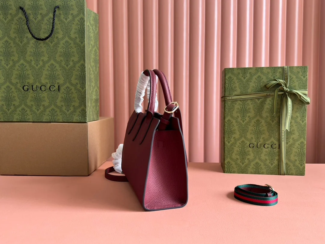 Gucci Small Jackie Tote 24 In Burgundy Lambskin product view 9