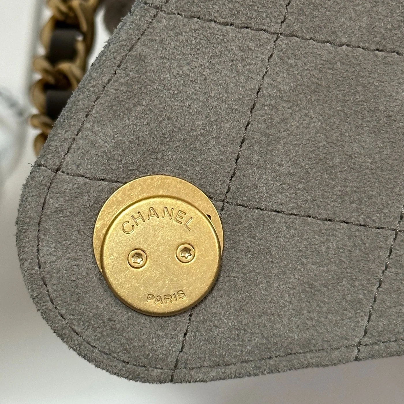 Chanel New  25 Handbag 30 In Natural Grey Suede Gold Hardware product view 2