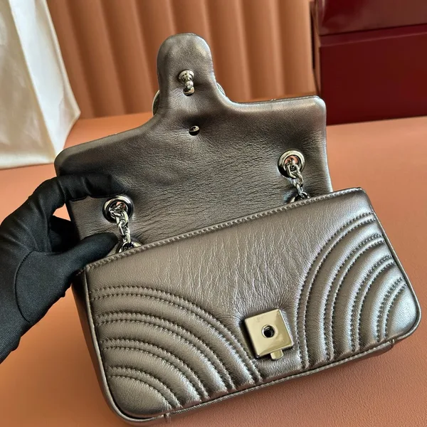 Gucci GG Marmont Bag 22 In Warm Gray Brown Lambskin product view 5