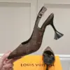 Louis Vuitton Women Brown Leather Patterned Slingback Heels product view 6
