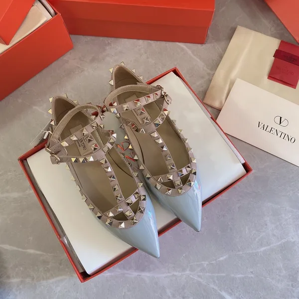 Valentino Women Blue Patent Leather Studded Flats product view 1