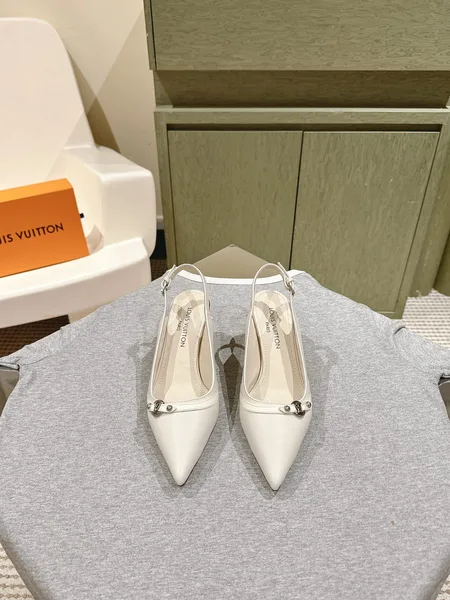 Louis Vuitton Women White Leather Pointed Slingback Heels product view 1