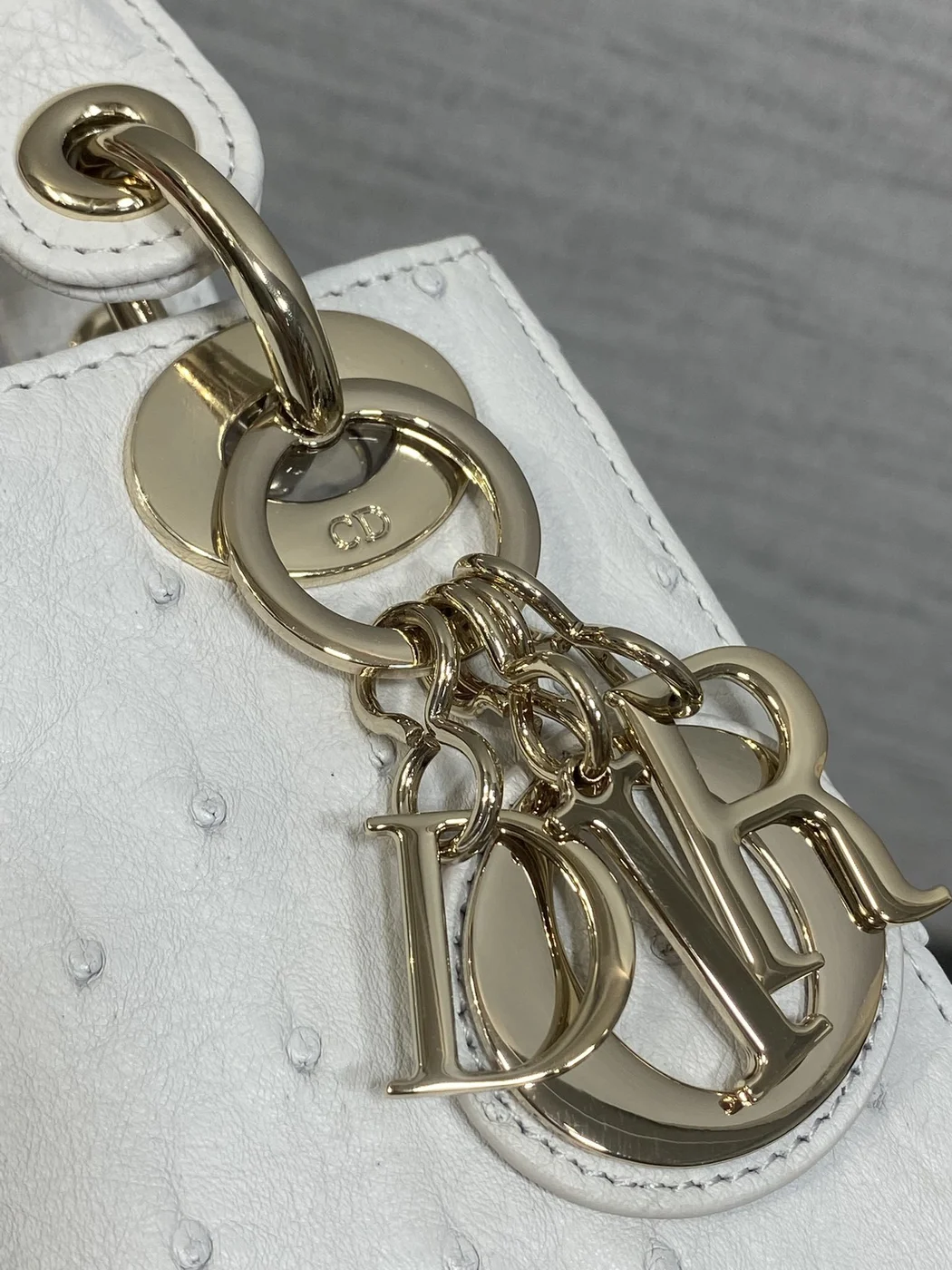 Dior Mini Lady Dior bag in white ostrich leather product view 3