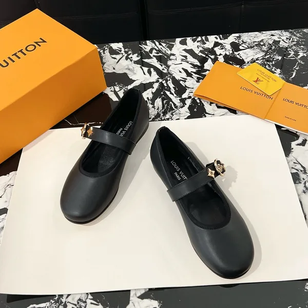 Louis Vuitton Women Black Leather Mary Jane Flats product view 4