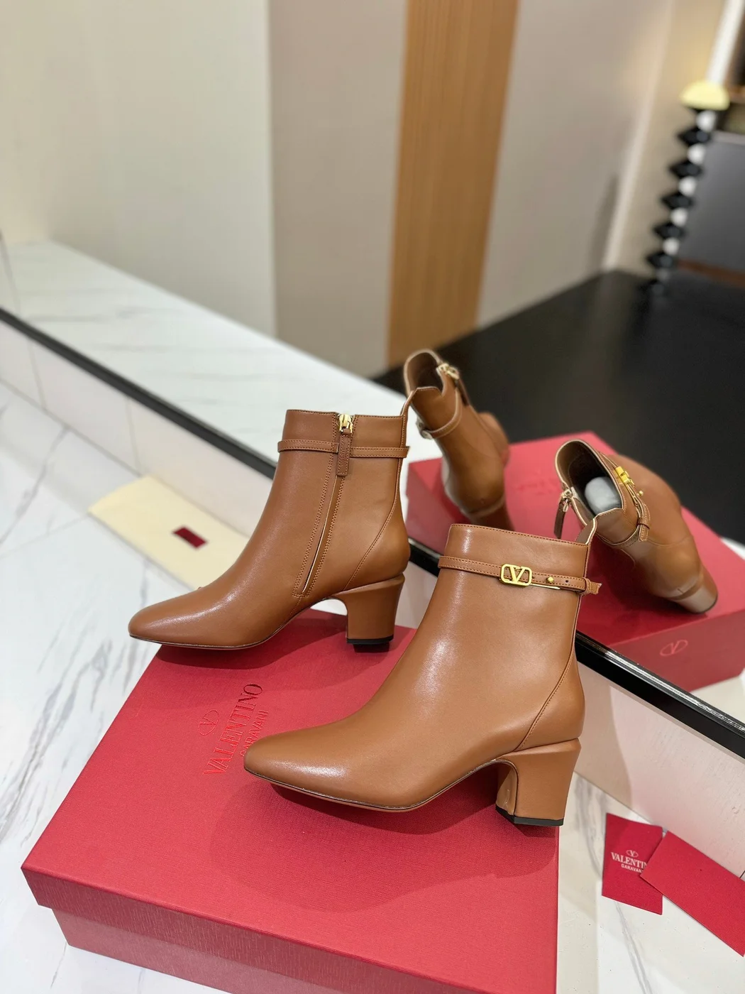Valentino Women Brown Leather Ankle Boots product view 6