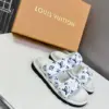 Louis Vuitton Women White Printed Fabric Sandals product view 3