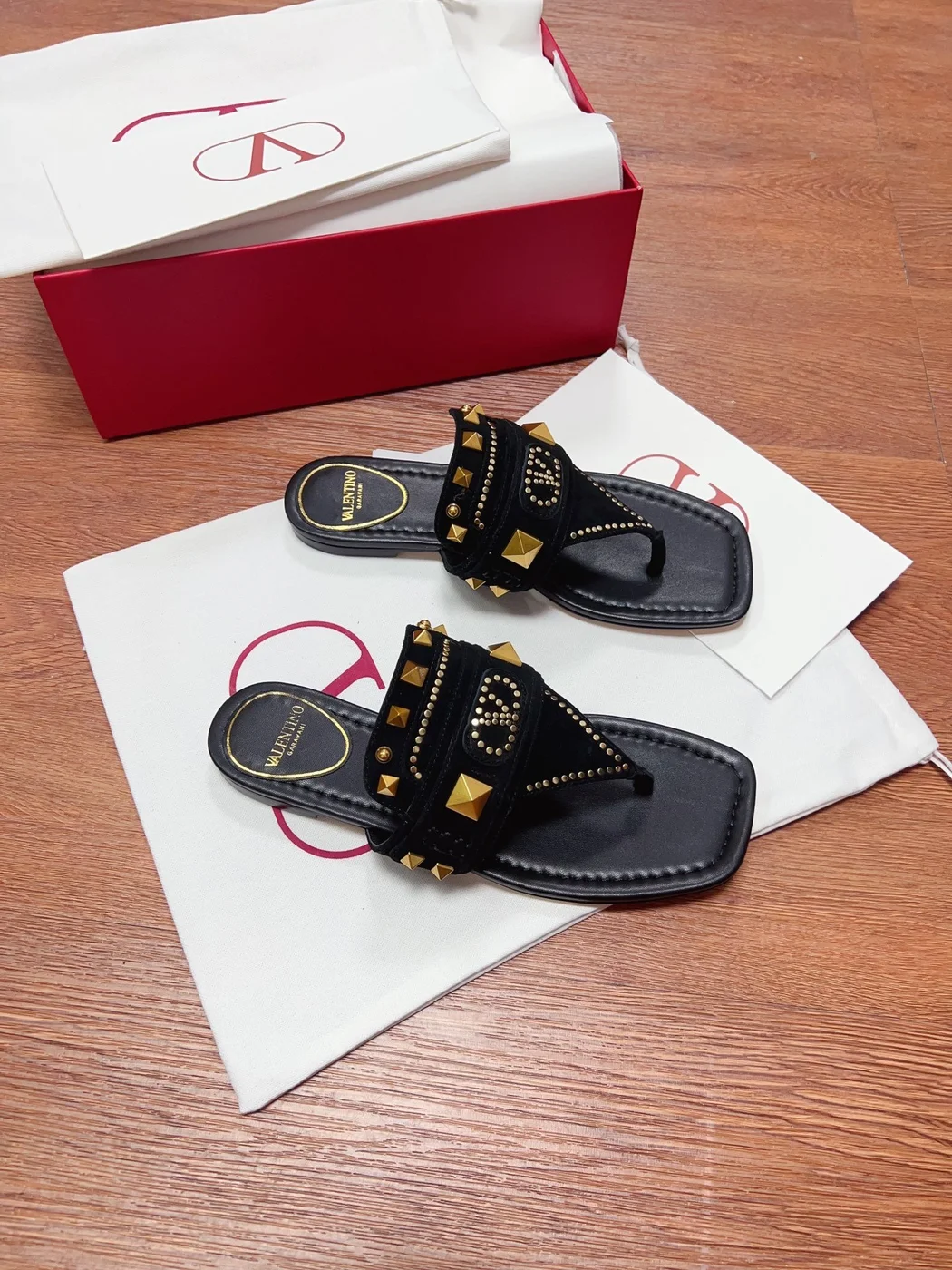 Valentino Women Black Suede Studded Sandals product view 1