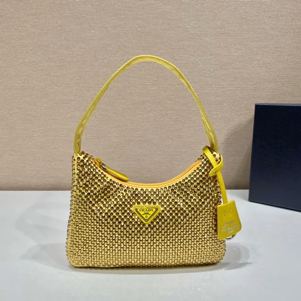 Prada Sparkling Hobo Bag 23 In Yellow Nylon Attached Fully Crystals product view 1