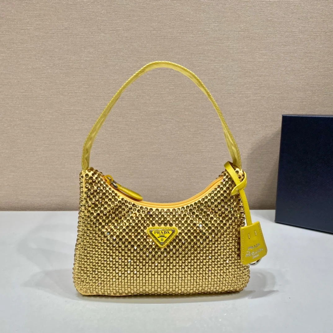 Prada Sparkling Hobo Bag 23 In Yellow Nylon Attached Fully Crystals product view 1