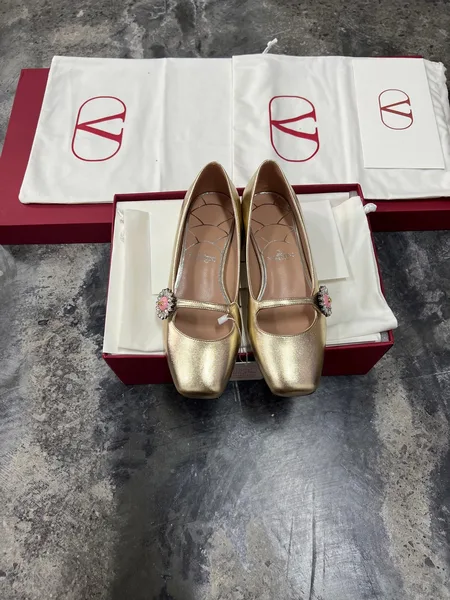 Valentino Women Gold Leather Embellished Flats product view 1