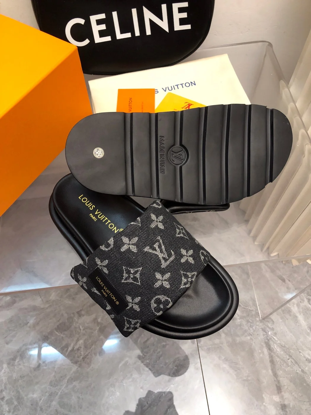 Louis Vuitton Women Black Canvas Monogram Slide Sandals product view 6
