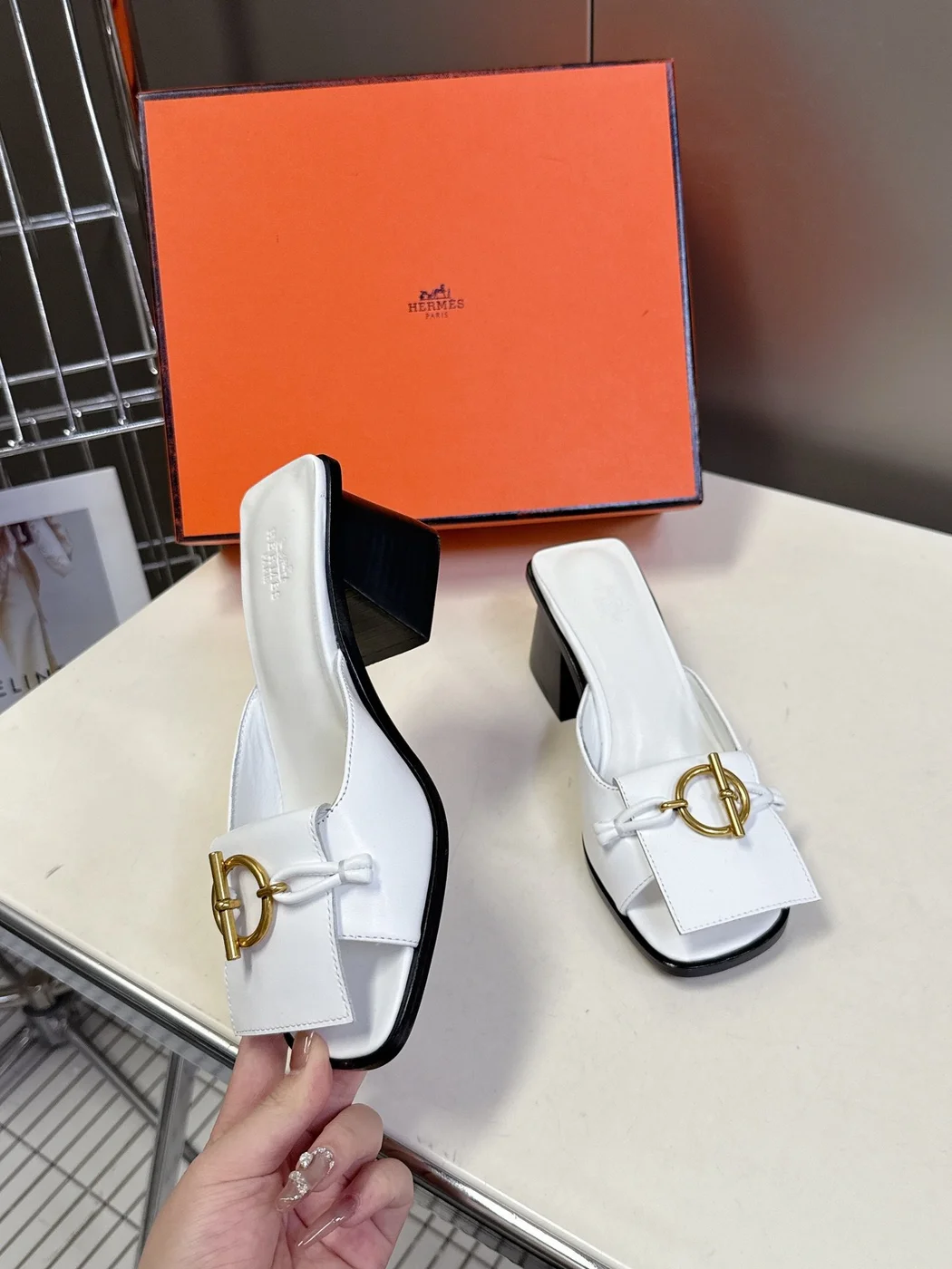 Hermès Women White Leather Heels product view 5