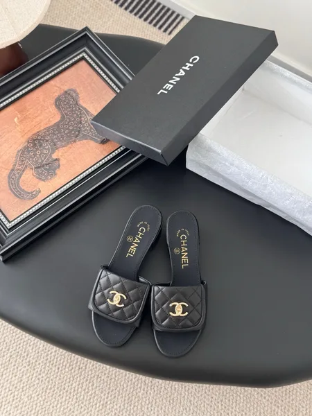 Chanel Women Black Quilted Leather Slides product view 1