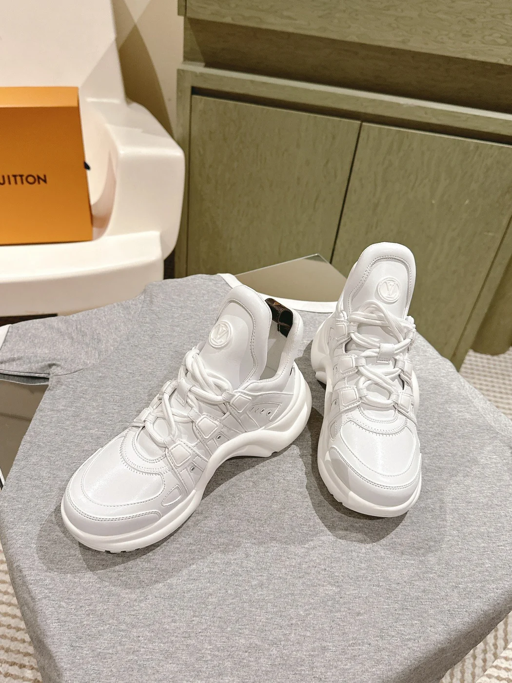 Louis Vuitton Women White Leather Chunky Sneakers product view 2