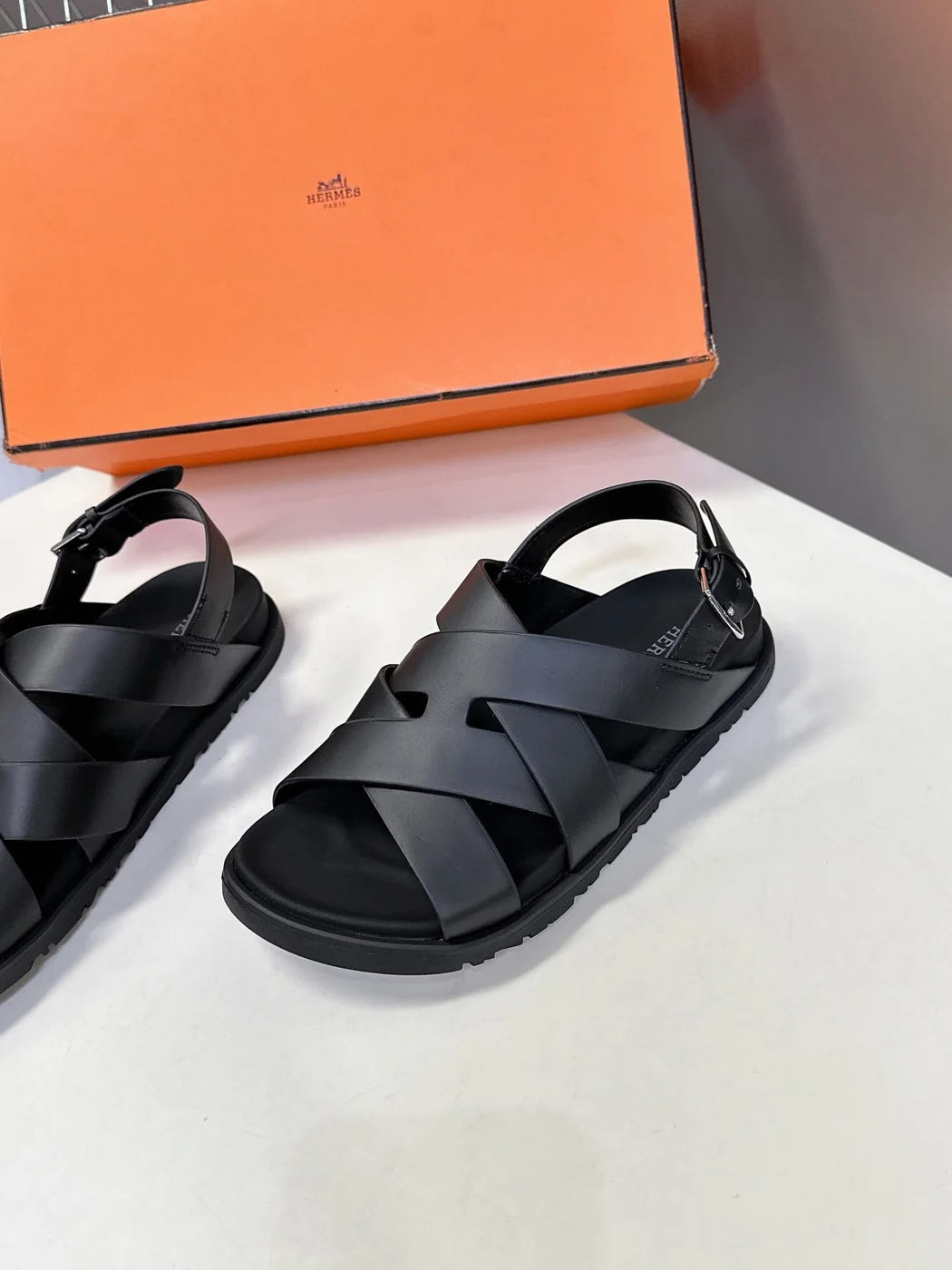 Hermès Women Black Leather Strappy Sandals product view 4