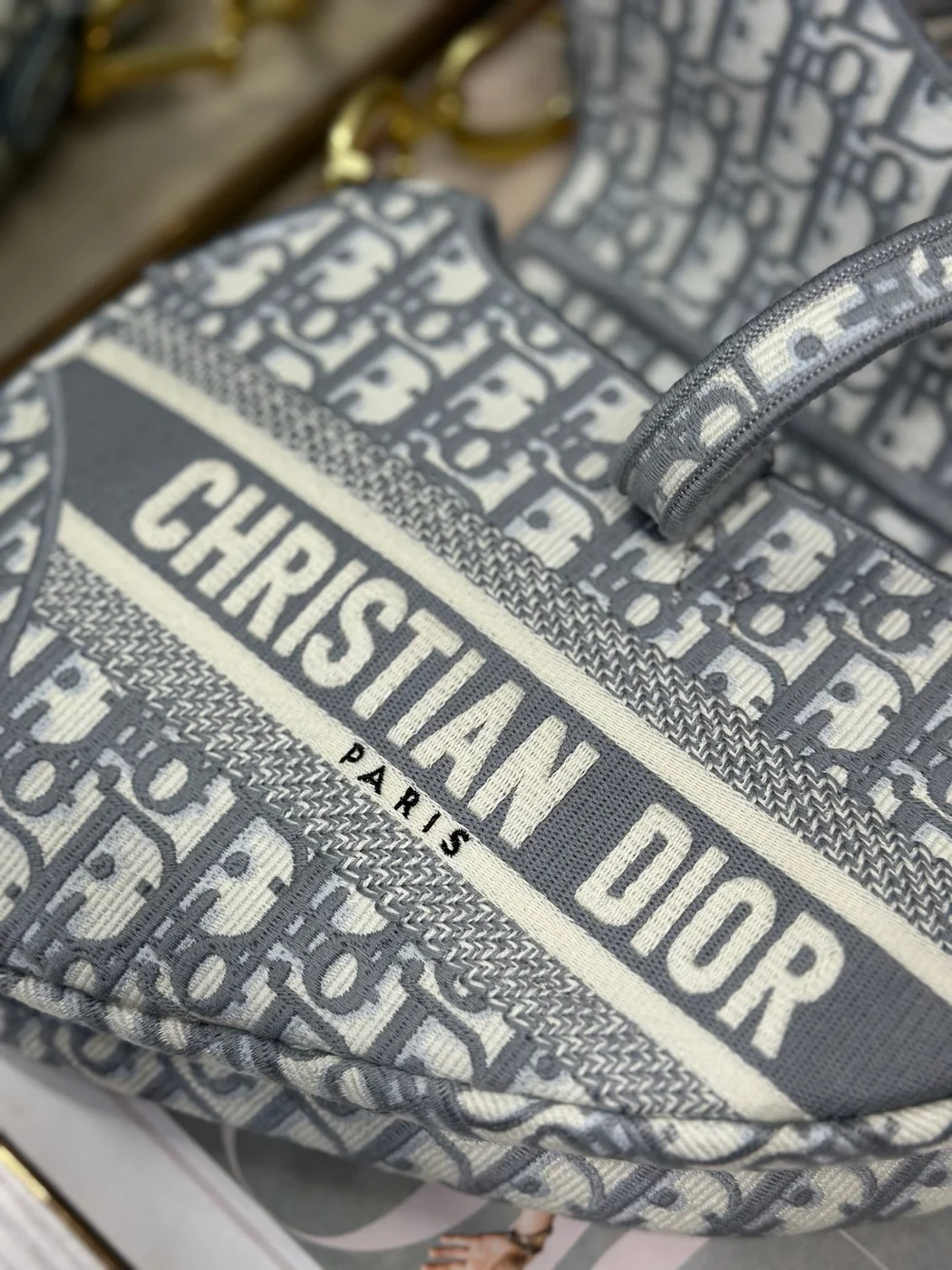 Dior Saddle Bag in grey Oblique embroidered product view 3