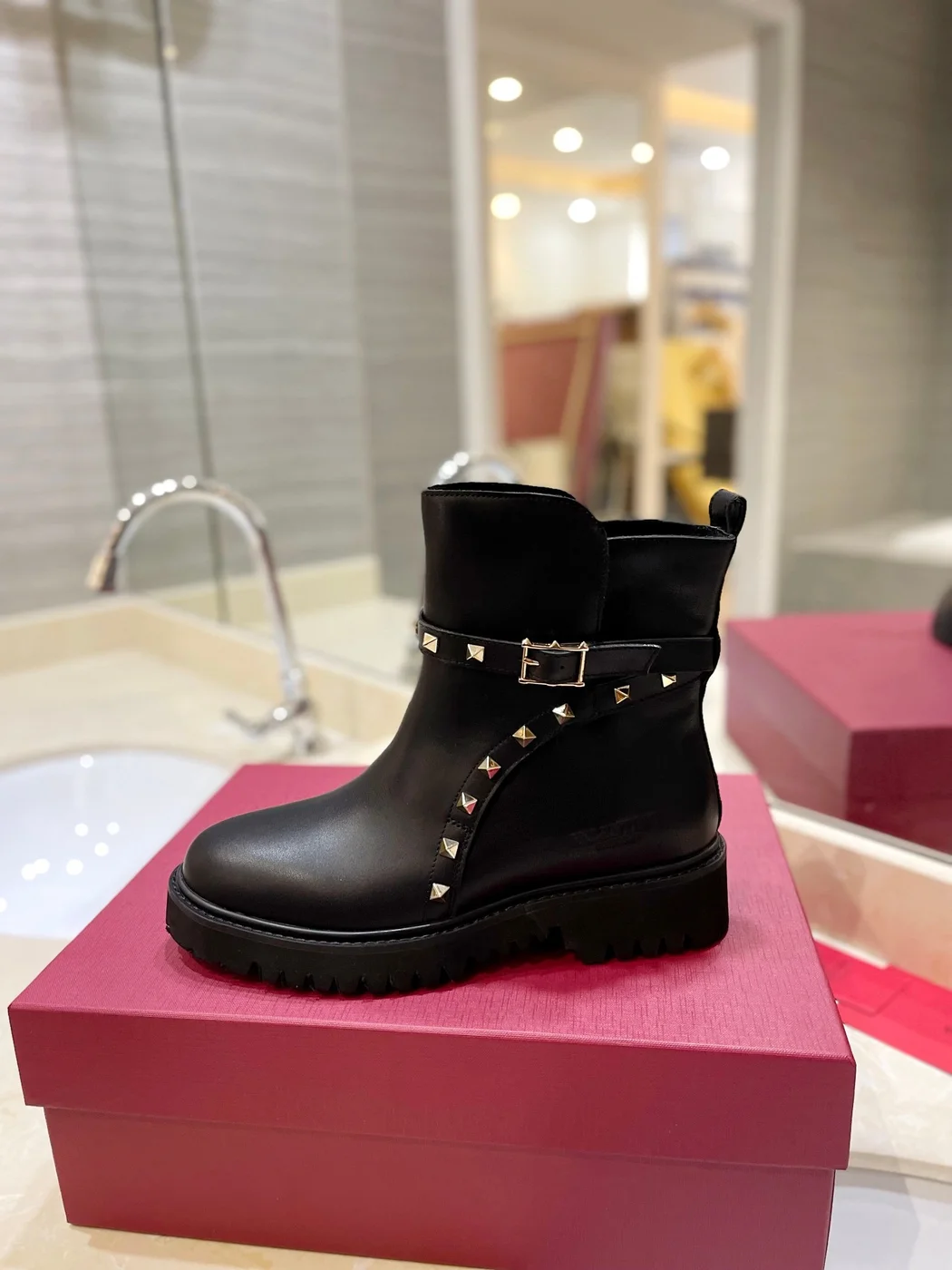 Valentino Women Black Leather Studded Boots product view 6