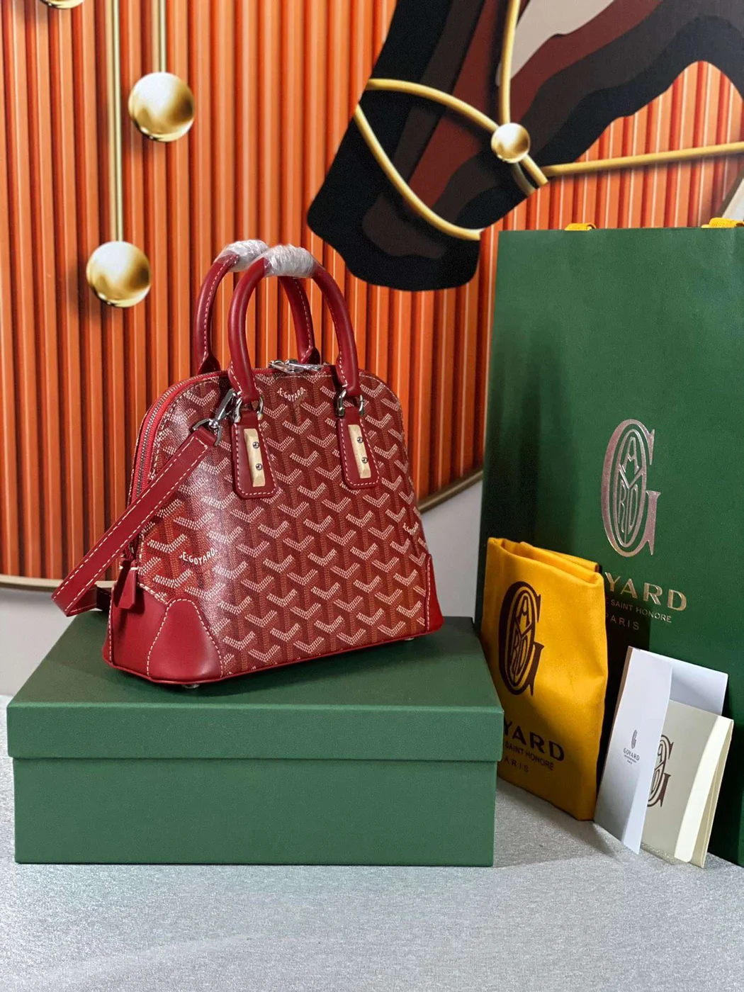 Goyard Alma Vedome Red Handbag With Fabric Wrapped Leather Strap 24 cm product view 6
