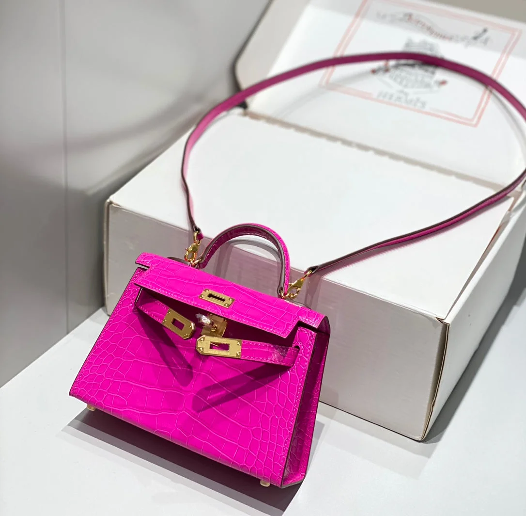 Hermès Mini Kelly In Deep Magenta Crocodile Skin Gold Hardware Bag product view 7